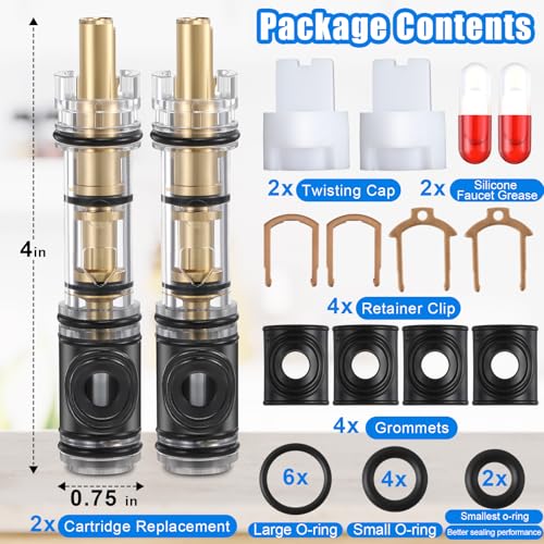 Image of Enhon 2 Pack Dual Seal Cartridge Replacement Compatible with Moen 1225 1225B, One-Handle Bathroom Faucet Cartridge Fits Single Handle Faucet /Showers, Brass