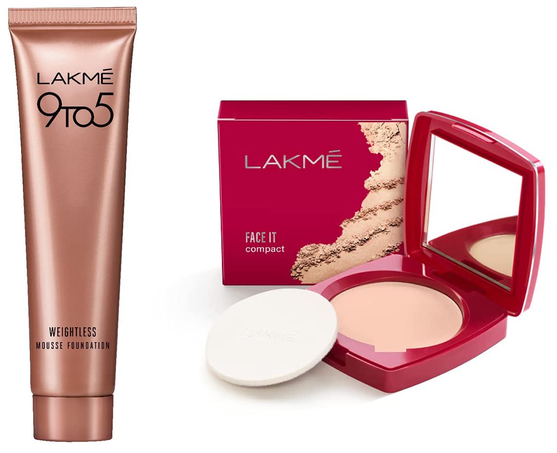 Lakmé 9 to 5 Weightless Mousse Foundation, Rose Ivory, 6g & Face It Compact, Pearl, 9g-image-9