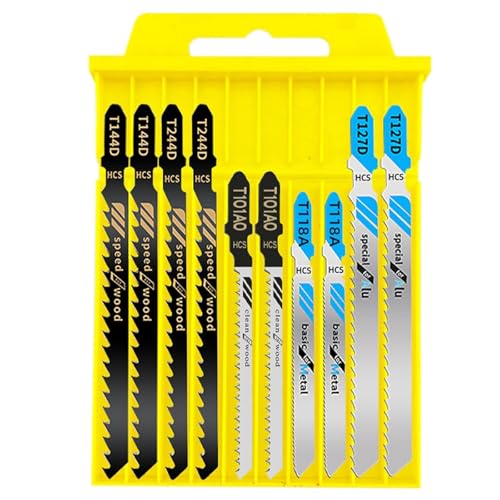 Lot de 10 lames de scie sauteuse en acier HSS - Pour bois et métal - Accessoires professionnels - Compatible avec Bosch, Makita, Festool - Coupes précises courbes et droites - Étui rigide robuste