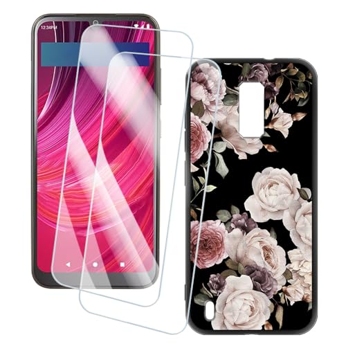 OAGELIM 2er Pack Bildschirm Schutzfolie + Hülle Kompatibel mit BLU View 4 (6.09 Zoll) Künstlerisch Bedruckte Hülle & Gehärtetes Glas Kratzfest (Blumen)