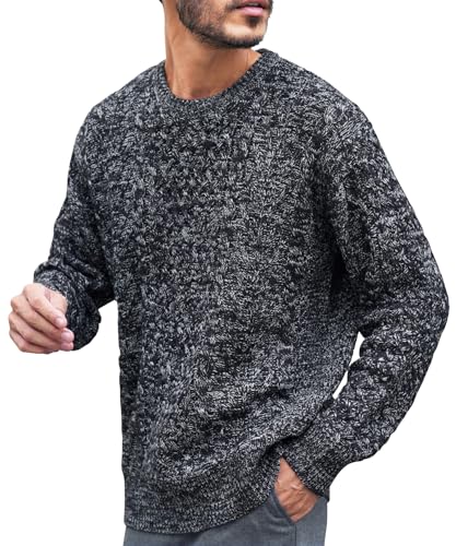 [JIGGYS SHOP] ジギーズショップ アランニット｜M aミックスグレー セーター ケーブルニット ケーブル編み Vネック クルーネック タートルネック 秋 冬 厚手 ペア お揃い ユニセックス 黒 白 茶色 青 低刺激 シンプル 大人 紳士 着回し ゆったり 大きめ
