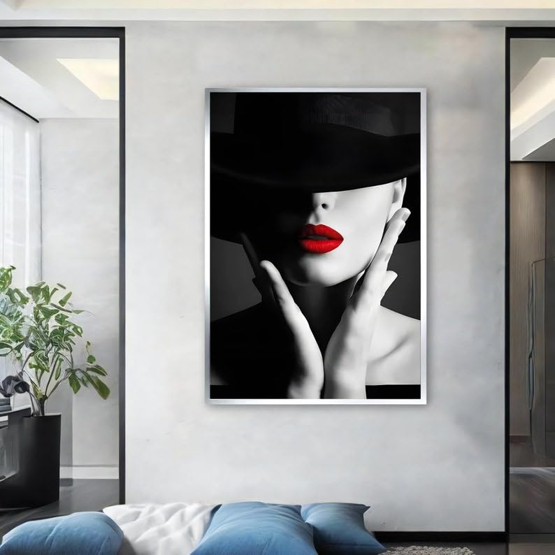 Tableau sur toile femme lèvres rouges déco murale salon moderne - 3