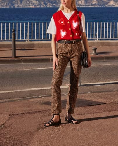 Image of Women Christmas Sweater Vests Santa Claus Print Sleeveless Knit Cardigan Vest Christmas Holiday Tank Top
