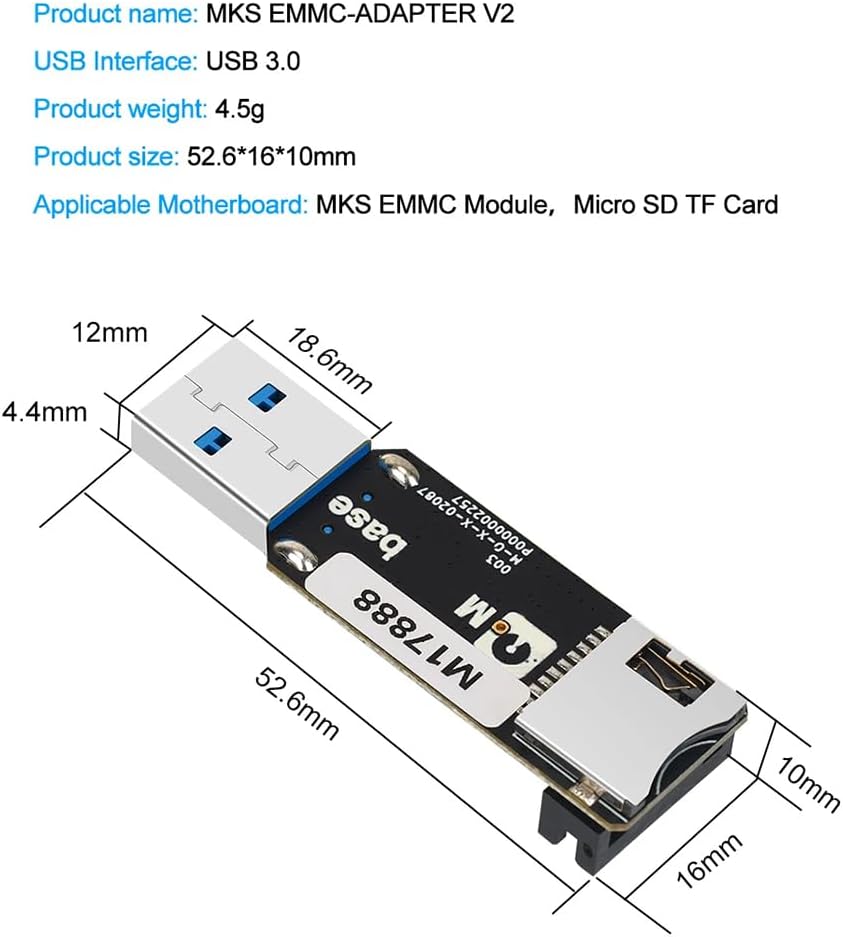 Compatibility with MKS EMMC-Adapter V2 USB 3.0 Card Reader with EMMC Module Micro-SD TF Pi SKIPR Accessories Parts, Black, 500452736