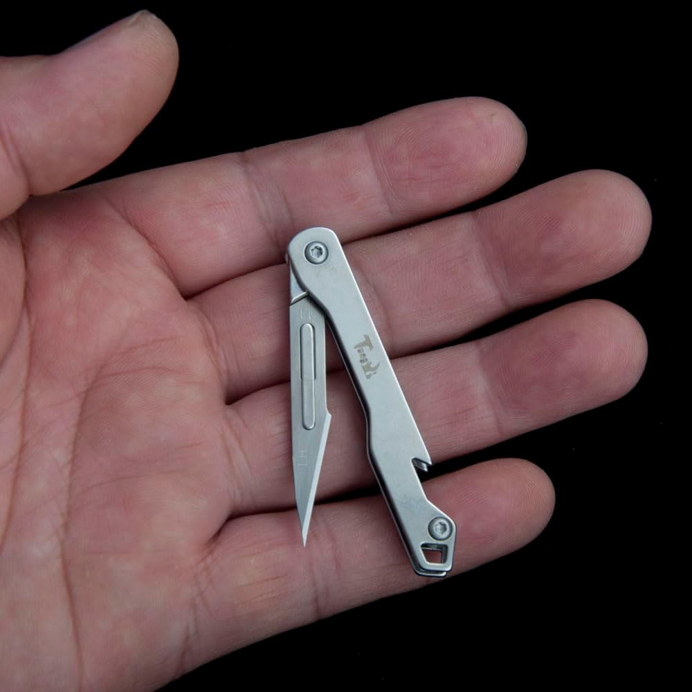 Daily Pocket Folding Utility Knife with 10 Replaceable Quick Change Blades, Ultra Compact and Lightweight (Stainless Steel)