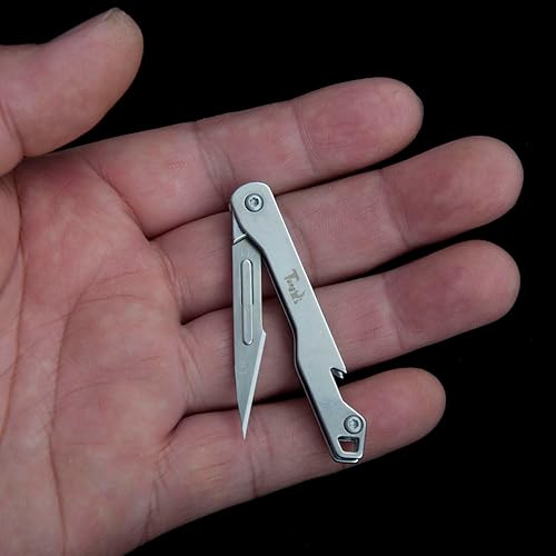 Miniatura 6 de Cuchillo plegable de bolsillo diario con llavero y 10 cuchillas reemplazables de cambio rápido, ultra compacto y ligero (acero inoxidable)