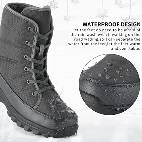 Fastardm Men's Lace-Up Warm And Waterproof Winter Snow Boots And Non-Slip Trekking Warm Waterproof Boots(Grey-6) #TOP2
