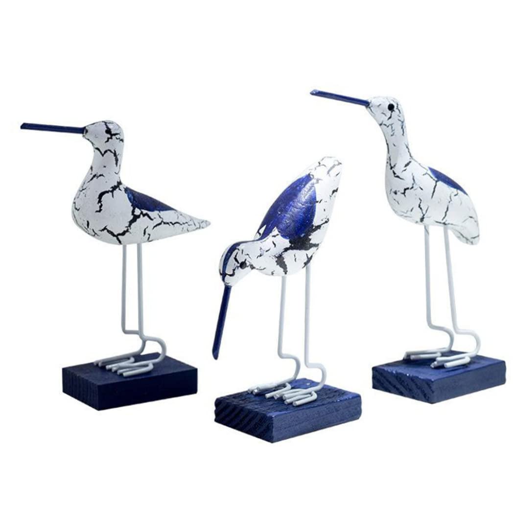 Wooden Nautical Seagull Bird Statue Sculpture Decoration Desktop Coastal Ornaments 3PCSwooden nautical seagull statue decor figurine ornament table