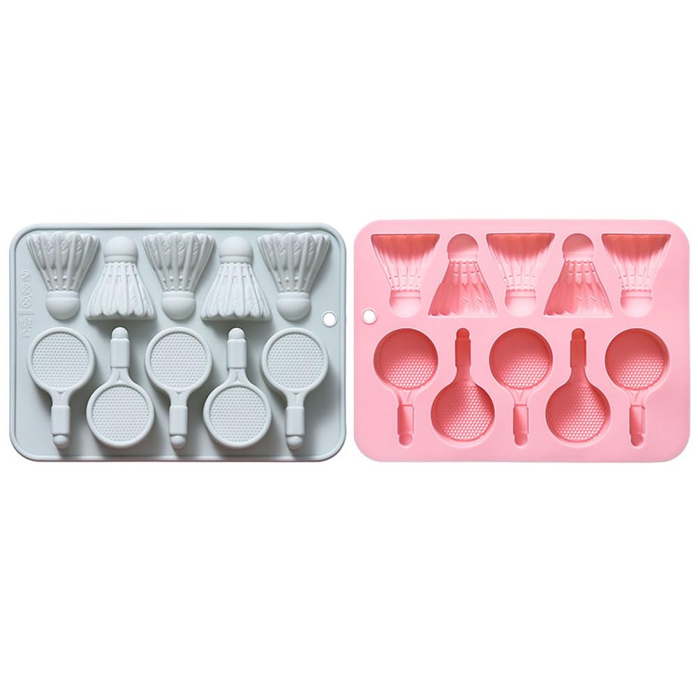 Silicone Chocolate Molds, 2PCS Sports Theme Candy Moulds for Baking Jelly Ice Cube Cupcake Decorations (Football/Badminton/Table Tennis/Hockey/Tennis)