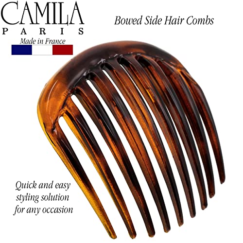 camila paris cp2431 french hair side comb small rounded tortoise shell french twist hair combs strong hold hair clips for women bun chignon no slip styling girls hair accessories made in france