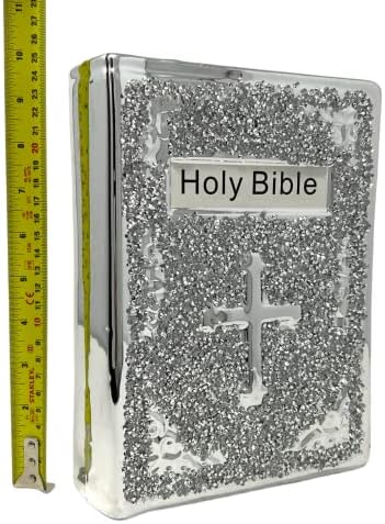 ONE BEST DEAL Crushed Diamond Silver HOLY BIBLE Book Sparkle Ornament Bling Home Decor Crystal Ceramic Christian Wonderful Decoration Gift