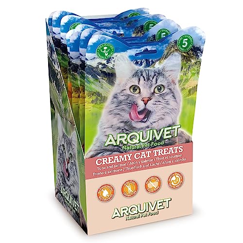 Friandises crémeuses pour chat difficile au thon et saumon boîte de 12 sachets