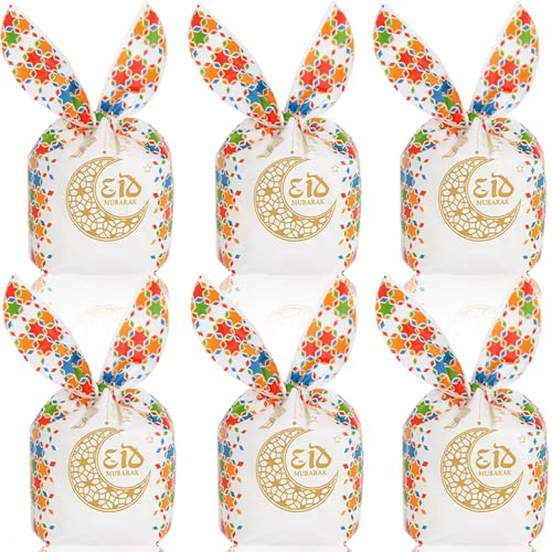 KTBANBANNEY 100PCS Ramadan Gift Bags For Eid Mubarak Presents Ramadan Kareem Goodie Bags for Candy Cookie Muslim Islamic Festival Party Eid Al-Fitr Supplies Party Favors