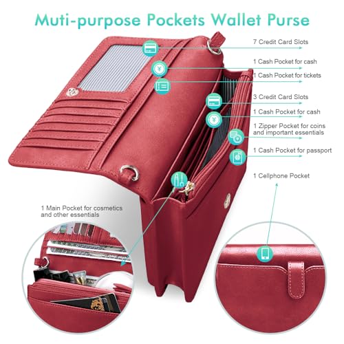 Image of nuoku Women Small Crossbody Bag Cellphone Purse Wallet with RFID Card Slots 2 Straps Wristlet