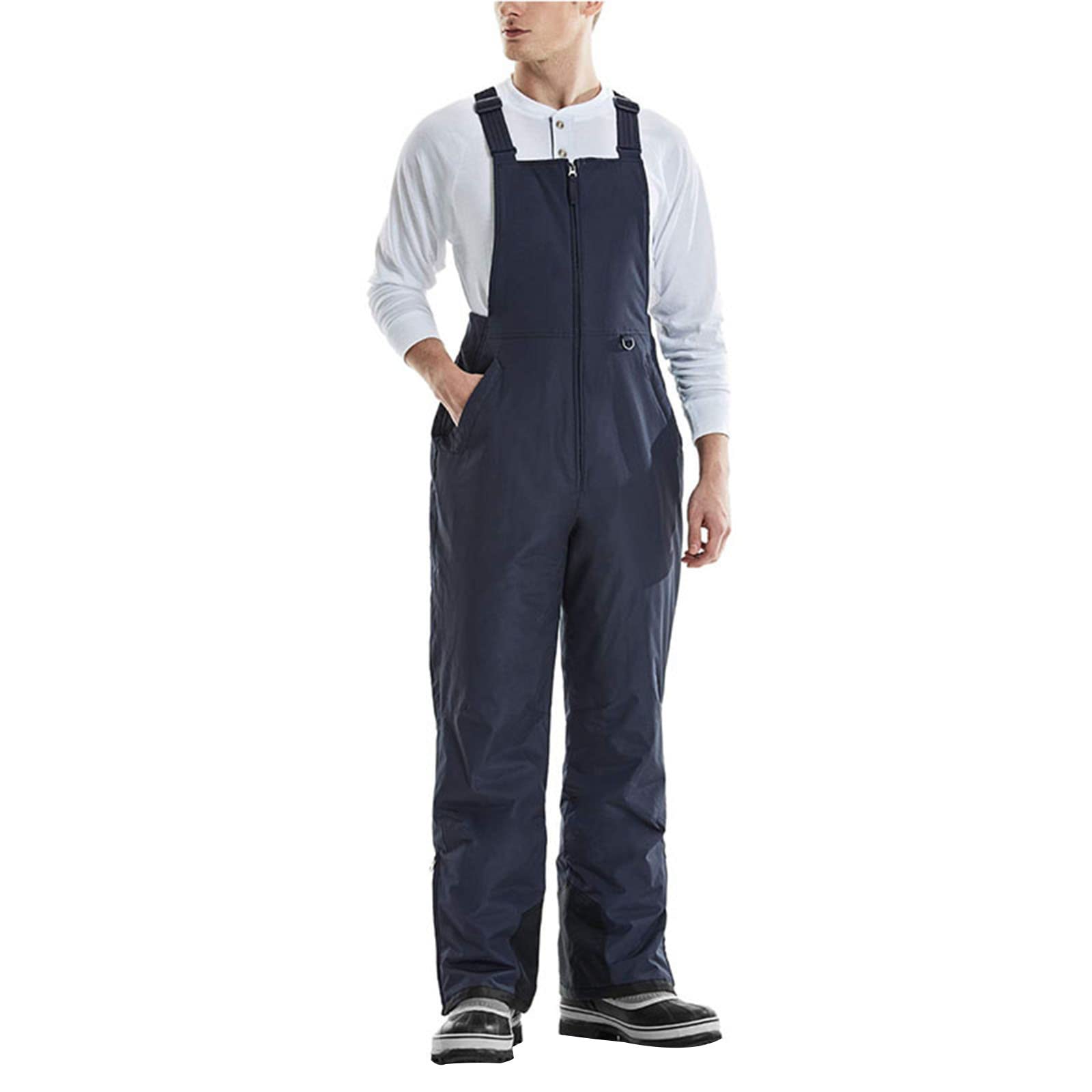 Men's Waterproof Snow Bibs, Sleeveless Adjustable Strap Ski Overalls Winter Insulated One-Piece Jumpsuit Ski Long Pants (Standard, 3X-Large, Black)