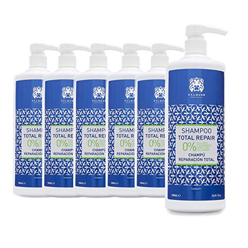 Valquer Profesional Champú Total Repair Zero% Cabellos Dañados y Secos - 1000 ml [Pack de 6] - Fórmula Sin Sulfatos ni Siliconas, Reparación Profunda, Hidratación Intensiva, Restablece Vitalidad