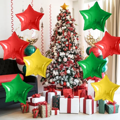 Red Green Gold Star Foil Balloons, 10PCS Xmas Foil Stars Shape Balloon, 18 Inch Large Metallic Stars Balloons Helium Pentagram Balloon for Birthday, Christmas, New Year, Baby Shower Party Decoration - Image 3
