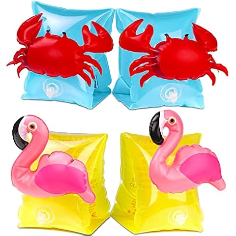 GiantGo Inflatable Armbands for Kids Aged 3-6, Arm Band Swim Trainers, Pool Arm Floatie Sleeves Floater Tube Water Wings Swimming Aid Children's Float Armlets, Flamingo and Crabby Cover