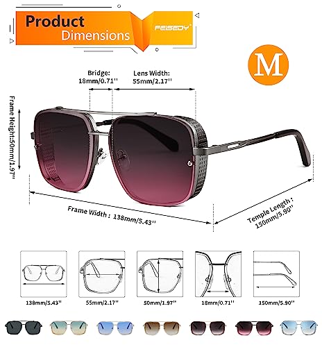 Image of FEISEDY Sunglasses Mens Women Vintage Pilot Square Trendy Metal Steampunk Fishing Driving Sun Glasses B2894