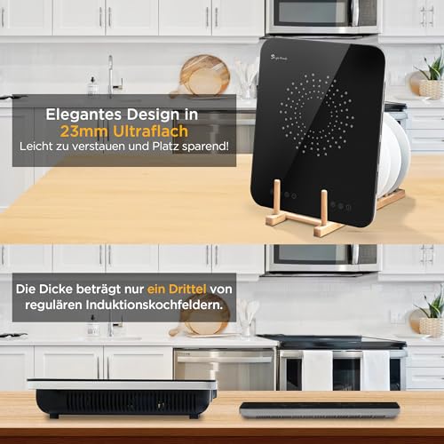 Induktionskochplatte, Induktionskochfeld 1 Platte, 23 mm Ultradünn, Zwei Lüfter, 2100W Induktionsplatte mit Multi-Sicherheitsschutz, 10 Heizstufen, Timer-Funktion, Kindersicherung – Bild 3