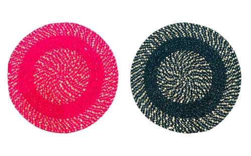 Image of Cotton Round Doormat for Entrance|Handmade Cotton Doormat | Quick Dry, Washable Door Mat for Home, Bathroom & Bedroom - 16 Inch Small (Pink-Green)