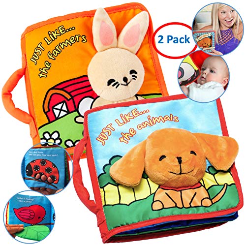 ToBe ReadyForLife Stimulating Baby Books - 0-6 & 6-12 Months - Crinkle Books, Soft Cloth Animal Toys (2-Pack) Gift for 1 Year Old