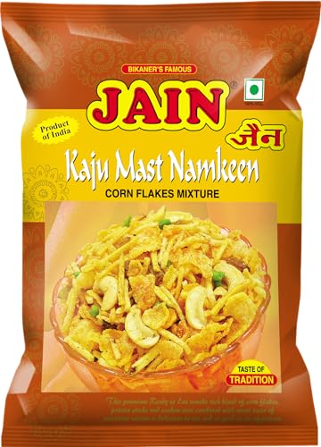 Image of JAIN Kaju Mast Namkeen Mixture, Size - 360g, Zipper Packing, Special Cashew-Enriched Namkeen Blend with Crunchy Sev, Corn-Flakes, Raisins & Bold Masala Seasoning, Ready to Eat