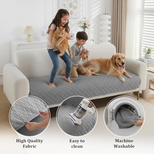 Image of 3 Seater Quilted Reversible Sofa Mat Cover | Elegant Grey Sofa Protector for Living Room | Soft, Washable | Perfect for Enhancing Living Room Interiors