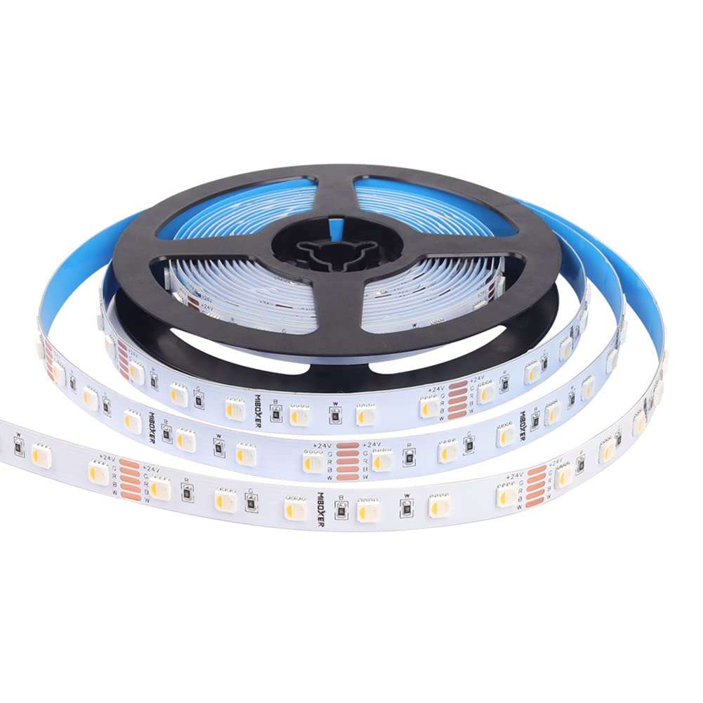 LGIDTECH LSL4N01N Miboxer 5050 4 en 1 SMD RGB+WW Luz de tira de LED blanca cálida DC 24V, 16 pies = 5 metros 300LED, tablero desnudo no impermeable IP20