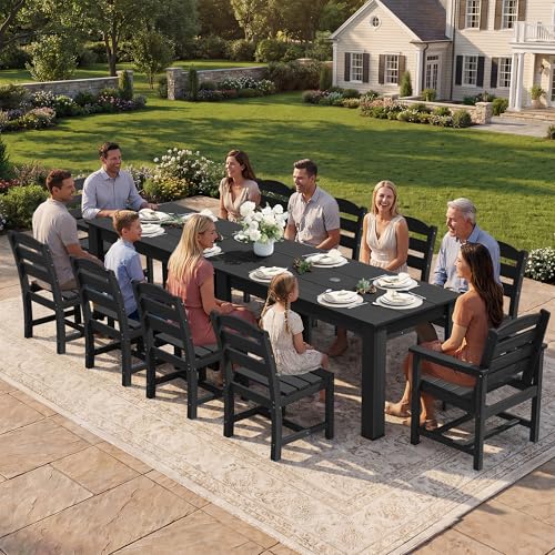 Image of SERWALL 59 inch Outdoor Dining Set for 4, w / 1 Table & 4 Armless Chairs, Black | Armless Patio Dining Sets for All Weather Use