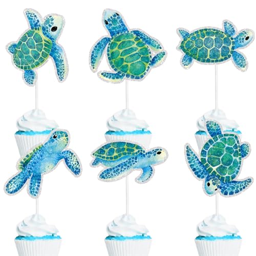 Cute Sea Turtle Cupcake Toppers Set for Kids 18-PC - This is the perfect turtle-themed birthday party, ocean-themed party, or baby shower decoration for boys or girls - SugarGera
