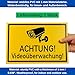 Hinweisschild "Achtung! Videoüberwachung!", 2 Stück, 30 x 20 cm, 1 mm starkes PVC Schild mit Bohrlöchern, Video Überwachung Schilder für Innen- und Außenbereich, Kameraüberwachung Schild Grundstück