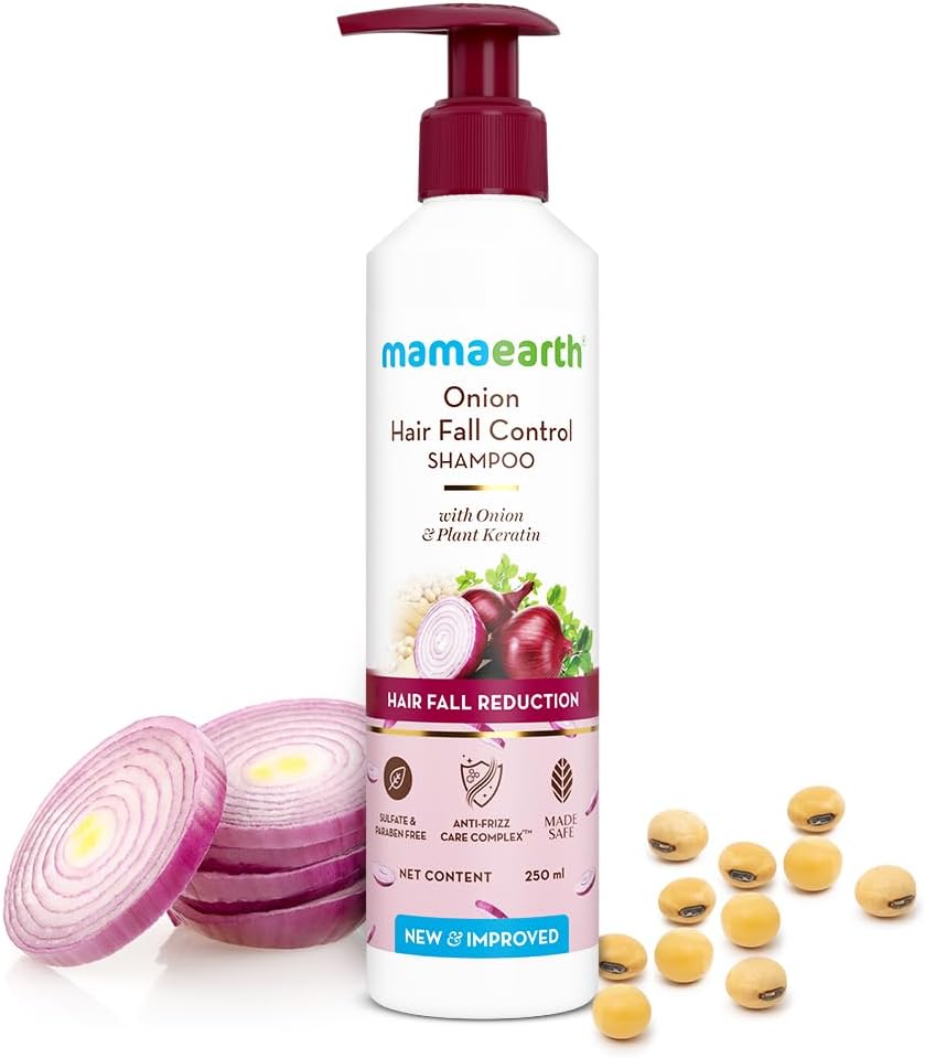 Mamaearth Onion Shampoo for Hair Growth and Hair Fall Control with Onion and Plant Keratin | Reduces Hair Fall | Strengthens & Smoothens Hair | For Men & Women | 250ml