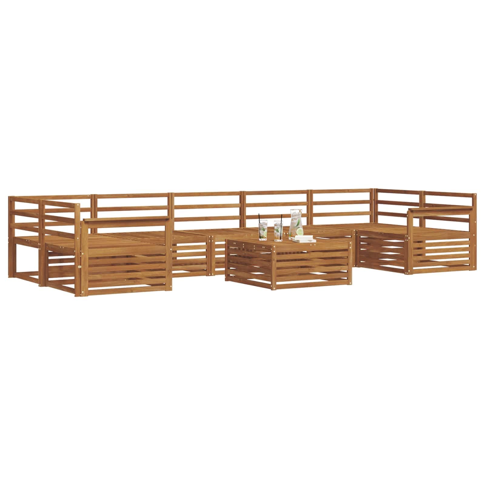 Outdoor-Gartenmöbelset 8-teilig aus massivem Akazienholz wetterfestes Design für Terrasse Balkon und Garten, inklusive Tisch, Sofas und Armlehnen
