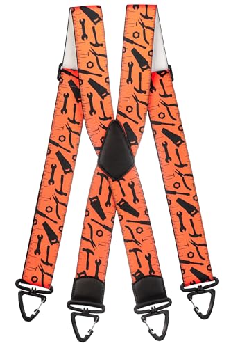 Olata Bretelle Motivo Attrezzi con Moschettoni in Plastica – Robuste e Regolabili a X, 5 cm di Larghezza. Arancione