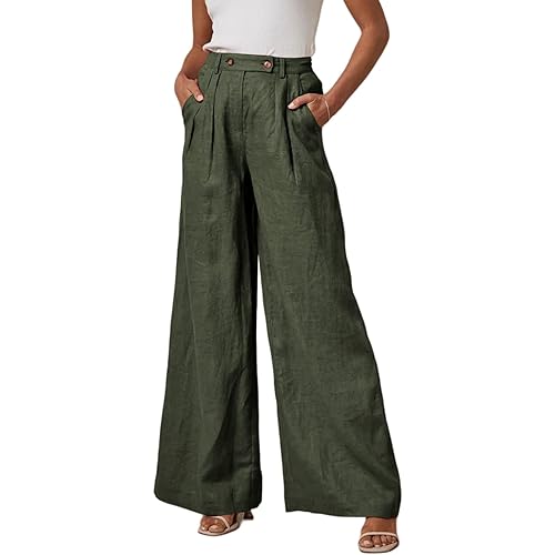 EVALESS Wide Leg Linen Pants for Women 2024 Summer Casual Elastic High Waisted Palazzo Pants Flowy Trousers with Pockets