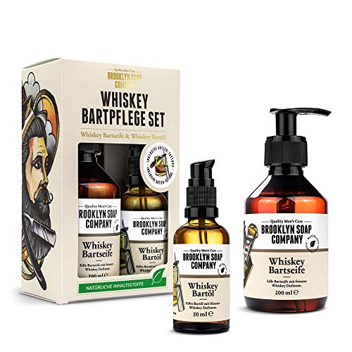 Whiskey - Juego de cuidado de la barba de Brooklyn Soap Company, set de regalo para hombres, incluye aceite de barba y champú para barba con finas notas aromáticas de whisky