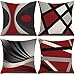 Fundas de Cojines 45x45cm Geométrico Rayas Rojas y Negras Fundas Cojines Juego de 4 Abstracto Moderno Lino Lino Sofá Throw Cojín