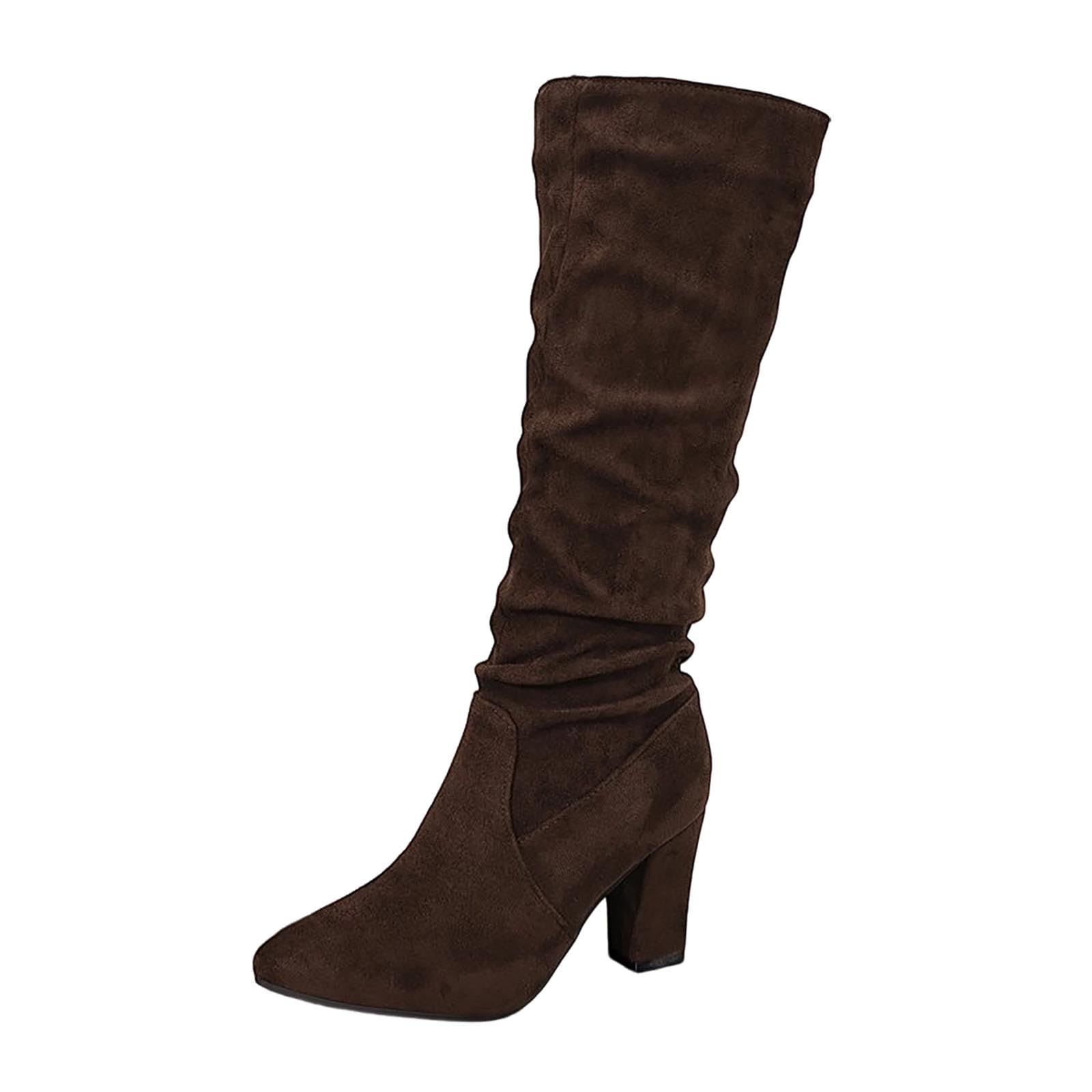 Womens Suede Knee High Boots Pointed Toe Chunky Block Heel Riding Boots Stackable Casual Winter Boots 2025 Fashion