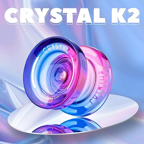 Image of MAGICYOYO Responsive & Unresponsive Yoyo K2 Crystal Blue-Yellow + Pink-Purple, Dual Purpose for Kids & Advanced Players, Polycarbonate Material, 12 Strings + 2 Bearings + Case