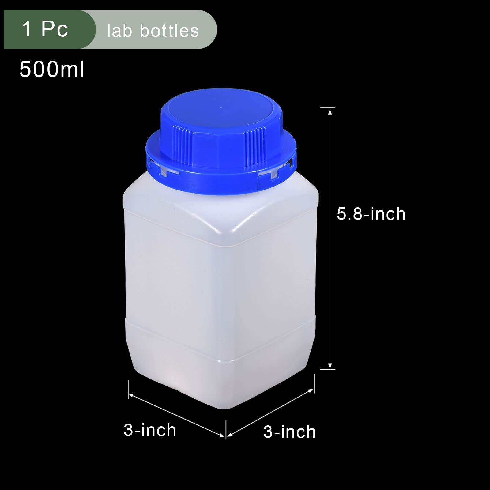 YOKIVE 5 Pcs Bouteille Stockage Chimique, Conteneur Carré Avec Large Ouverture | Scellage D'échantillon Réactif, Idéal Pour Laboratoire, Magasin, Usine (Translucide, 500-ML)