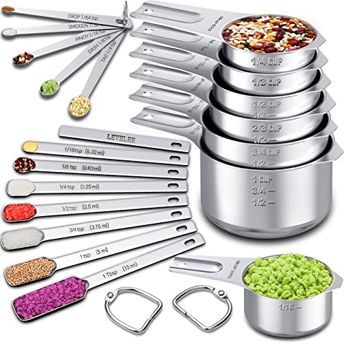 Comparison: Best Measuring Cups And Spoons Set 8 Measuring Cups and Spoons Set of 20, 7 Stainless Steel Nesting Measuring Cups & 7 Spoons, 1 + Leveler & 5 Mini Measuring Spoons for Cooking & Baking