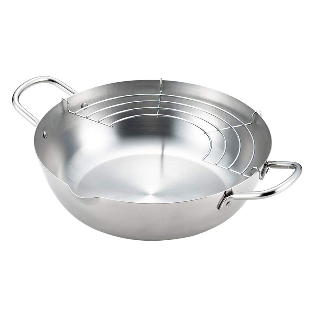 ADG Japanese Style Frying Pan Stainless Steel with Oil Filter Net Rack Tempura Pot Gas Induction Cooker General Household Flat Bottom Small Fryer (Size : 24cm)