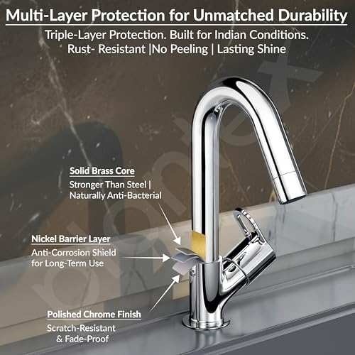 Image of Plantex Pure Brass Sink Tap for Kitchen Basin with Teflon Tape /Water Tap /360 Degree Rotating Tap for Kitchen Sink- (Flip, Chrome)