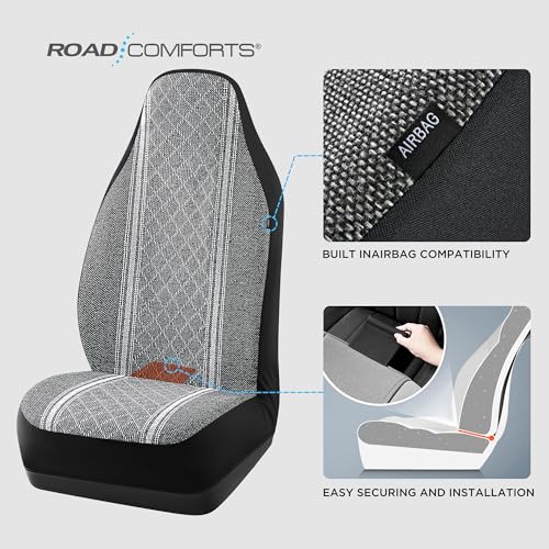 Road Comforts Baja Blanket Seat Covers Gray Diamond High Back Bucket Seat Covers - Jacquard Fabric, Airbag Compatible, Universal Fit for Cars, Trucks, SUVs, and Vans