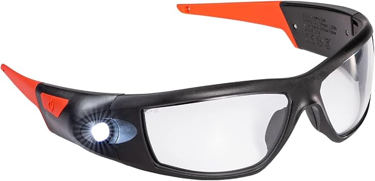 Coast SPG500 Rechargeable Lighted LED Safety Glasses, Tilt-and-Twist Optic, ANSI Z87 Standards, 2 Scratch Resistant Lenses Clear, Yellow Included, UV Protection, Protective Carrying Case Included