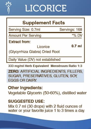 Miniatura 4 de Secrets of the Tribe Extracto líquido sin alcohol de regaliz, regaliz (Glycyrrhiza Glabra) Suplemento de tintura de raíz seca (4 onzas líquidas)