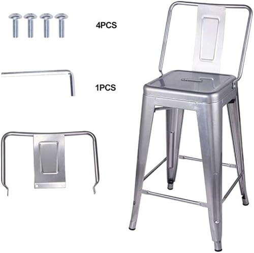 Miniatura 22 de GIA Taburete de metal con respaldo medio de 24 pulgadas de altura de mostrador con asiento de madera oscura, 1 paquete, color negro Negro -,Blanco