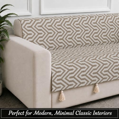 Image of STITCHNEST 'Nomad Weave Collection' 3 Seater Sofa Cover - Full Coverage| Elegant Jacquard Fabric, Decorative Tassels, Washable & Durable for Modern Living66
