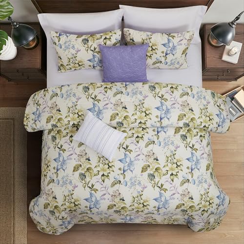 Image of Modern Threads 5-Piece Printed Comforter Set Gabrielle - Lilac, Blue & Cream Floral Bedding with Decorative Pillows & Shams, Soft All Season Bed Set, King